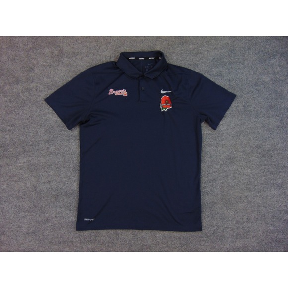 Atlanta Braves Dri FIT Polo Shirt Men's Medium Navy Lest We Forget Nike Golf - Picture 2 of 10